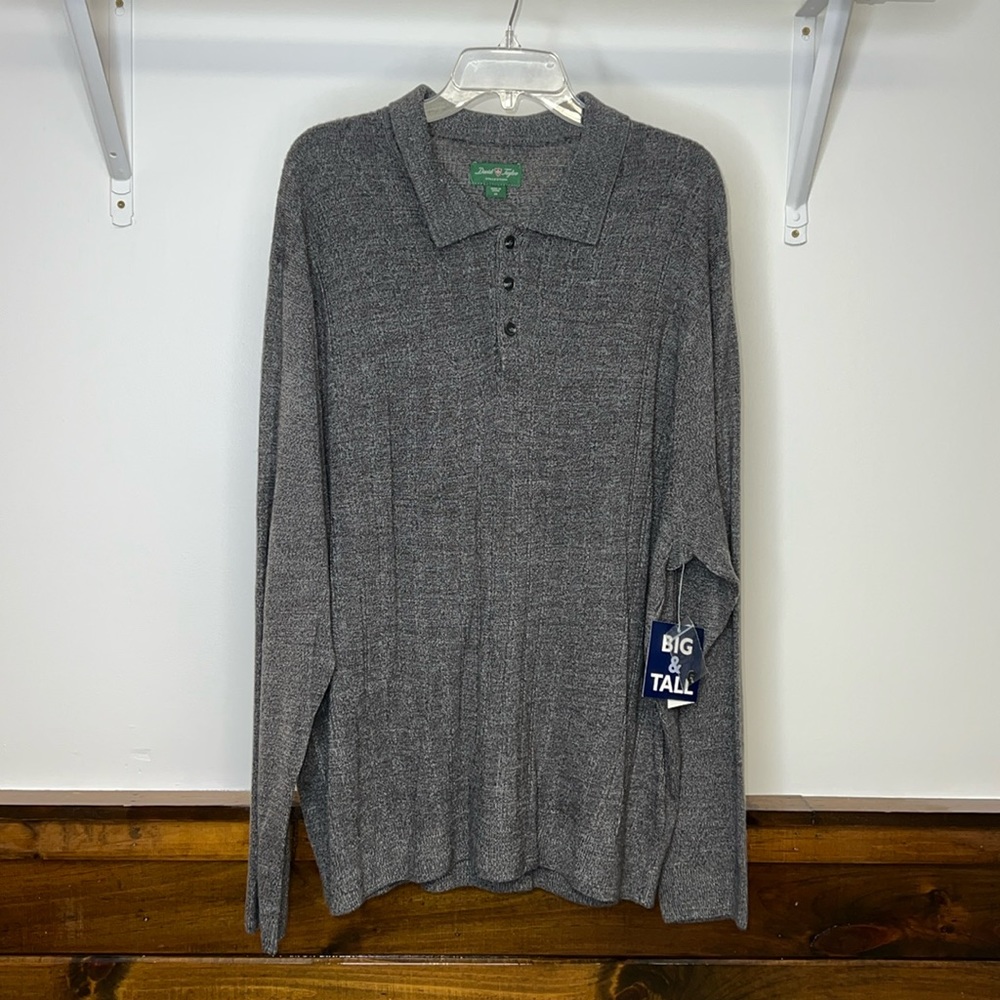 NWT David‎ Taylor Collection Gray Sweater with Collar & 3 Buttons- 2XL
